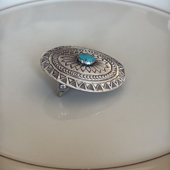 Silver and Turquoise Belt Buckle - Picture 2 of 5